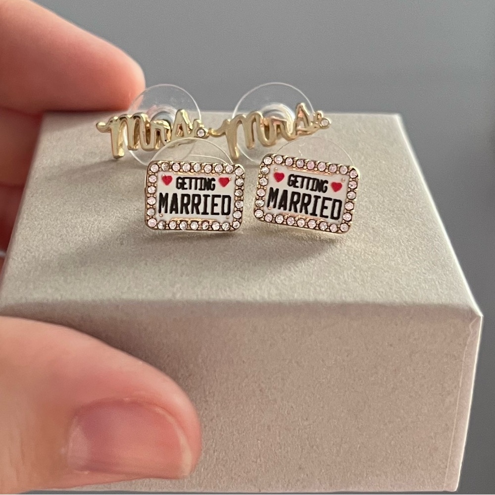 BaubleBar Wifed Up Earring Set 'Mrs' and 'Getting Married'